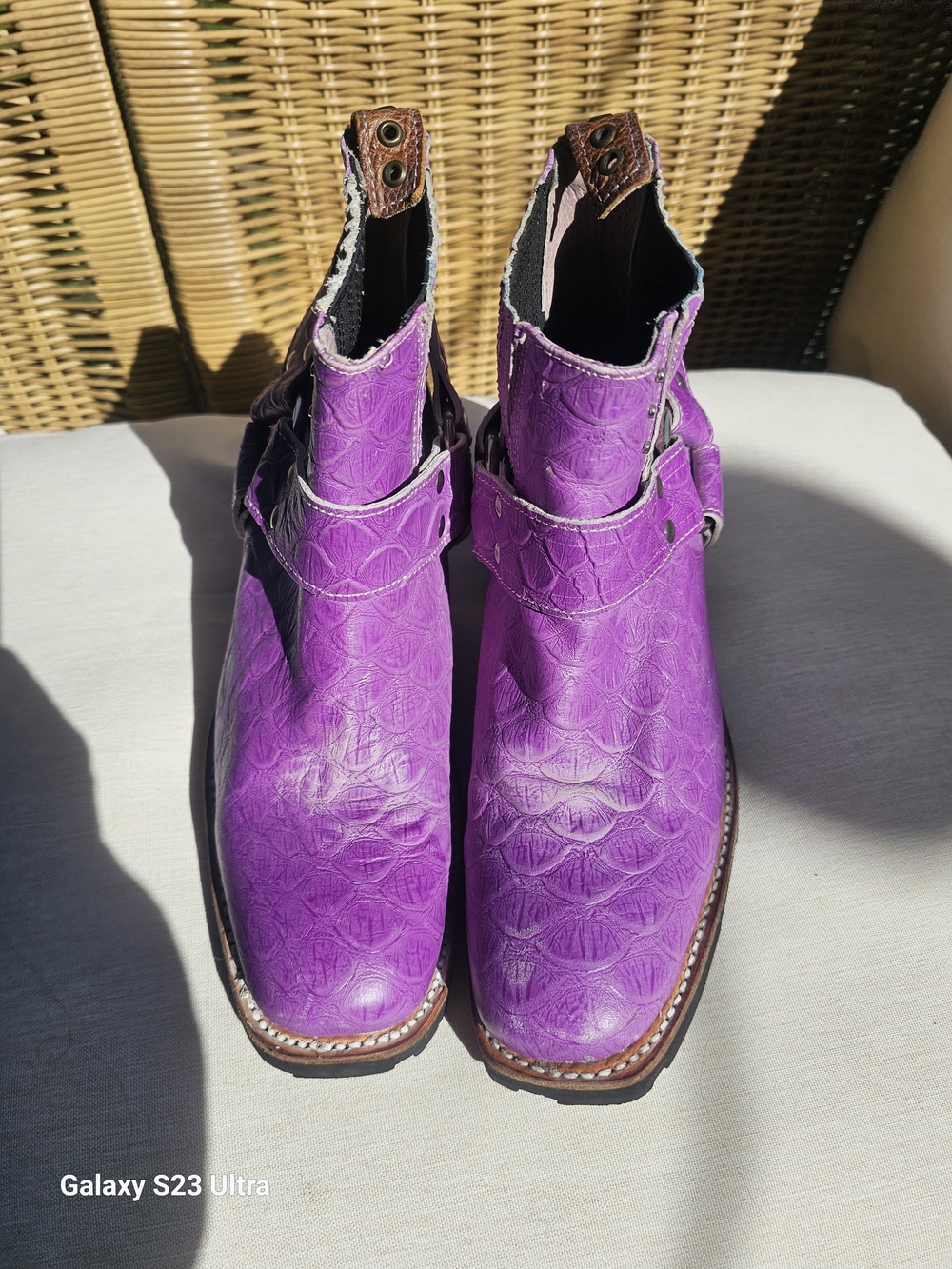 Free People Purple/White Textured Leather Ankle Boots